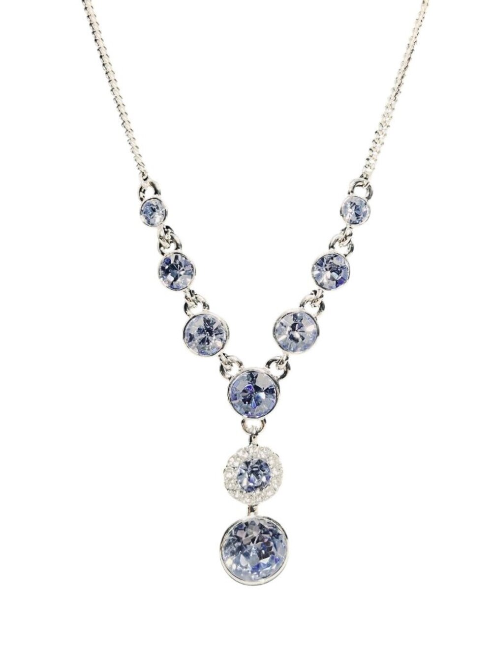 Givenchy Silver Tone With Blue And Clear Crystals Statement Necklace (6297) - Picture 2 of 7